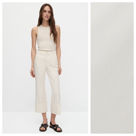 NWT. Massimo Dutti Cream Mid-Rise Kick Flare Trousers - Picture 1 of 11
